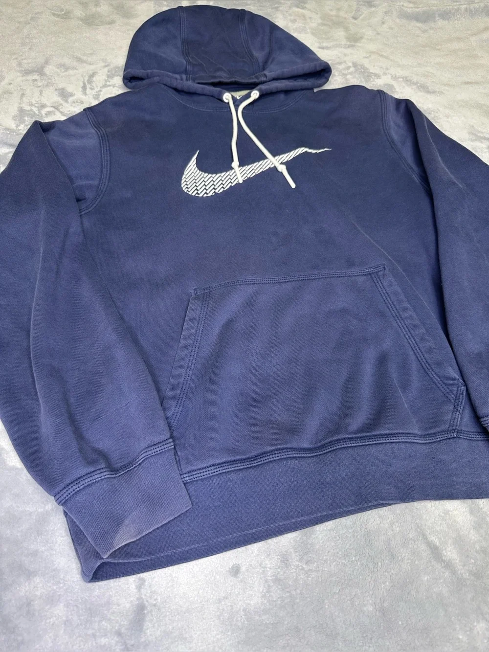 Nike Hoodie Y2K Swoosh Pull Over Sweatshirt Navy White Pockets Men’s M